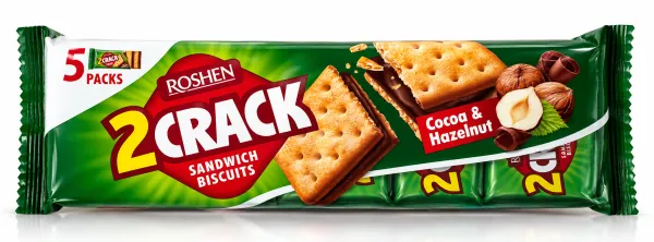 Թխվածքաբլիթ Roshen 2 Crack շոկոլադ+պնդուկ 190 Gram